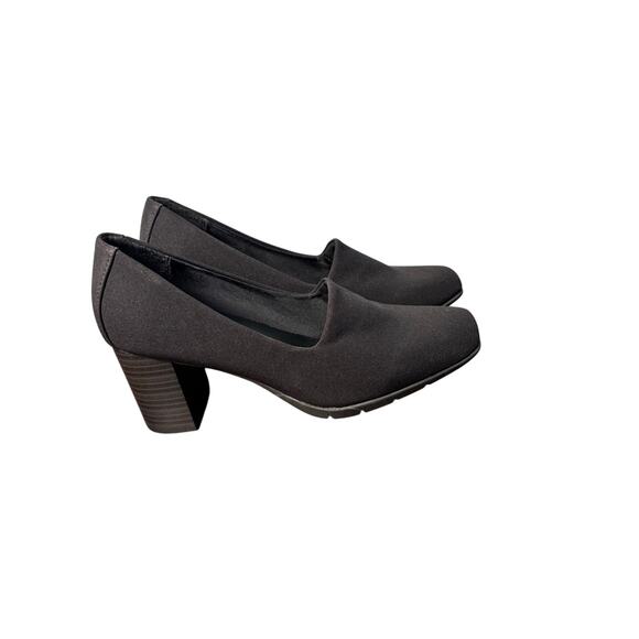 Aerosoles Midnight Heeled Stacked Pump Black Stretch Fabric Memory Foam 5.5 - Picture 3 of 8